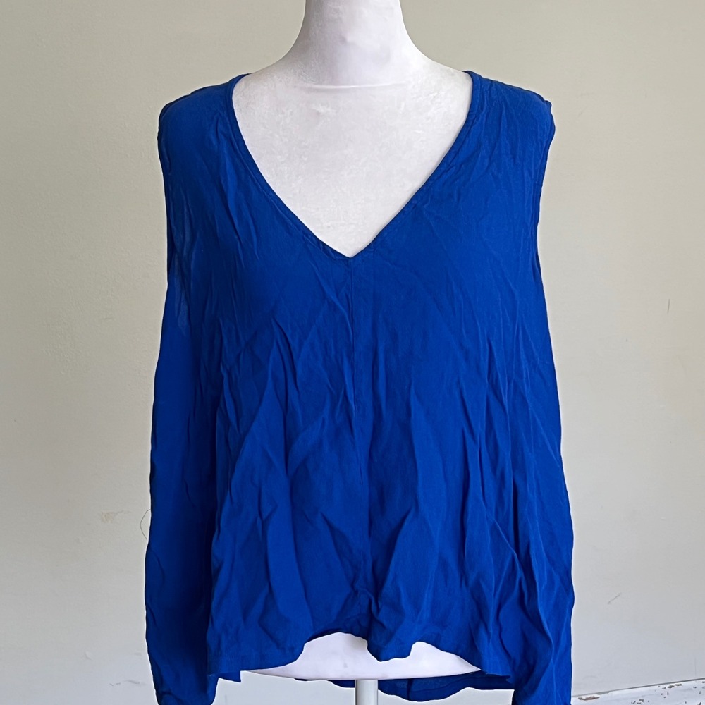 Madewell Womens XL Cobalt Blue V-Neck Sleeveless Blouse High Low Hem G5415